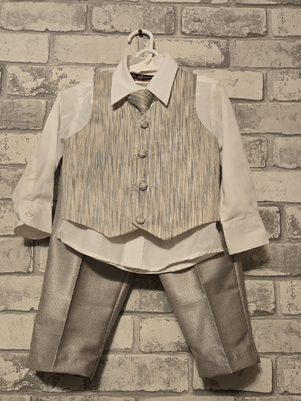 James Morgan White Dress Shirt and Pants with Logo Trim